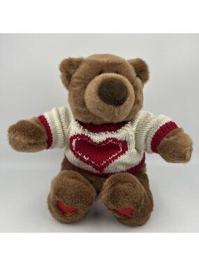 GUND vintage 1999 LOVEY BEAR Heart Sweater Felt Hearts 13 Inch Brown Plush 1085